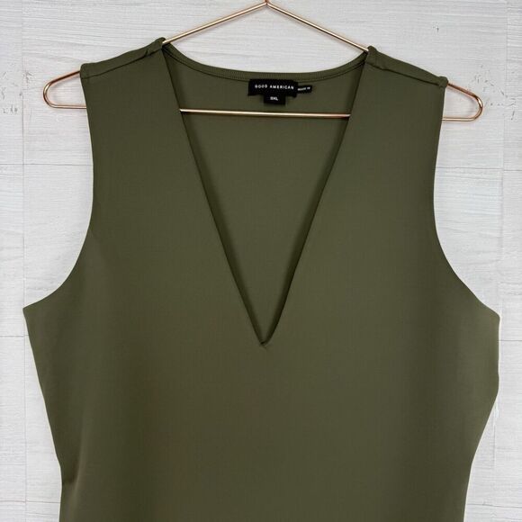 Good American Scuba Deep V Tank Bodysuit Plus Size 3XL Fatigue Green Sculpting - Picture 4 of 16
